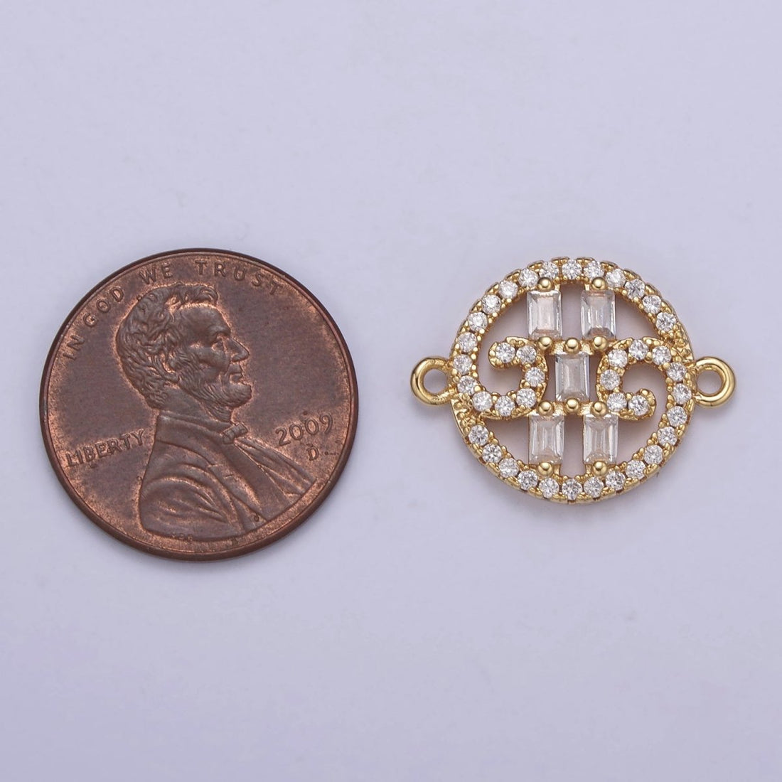 Dainty Gold Round Coin Monogram Cz Charm Connector for Bracelet Necklace Supply F-683