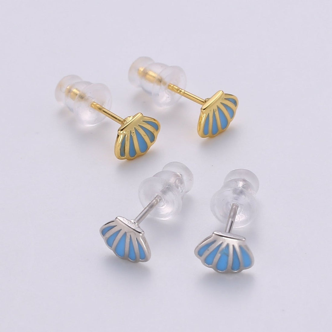 Dainty Gold Shell Stud Earrings, Gold Stud, Silver Stud, Gold Earring Minimalist Ocean Beach Design for gift Q-376 Q-377