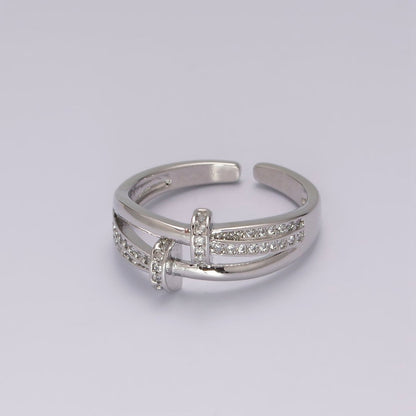 Dainty Gold Spiral Ring Design Minimalist Modern Trending Stackable Cz Open Ring Accessory Micro Pave Adjustable Ring U-134 U-135