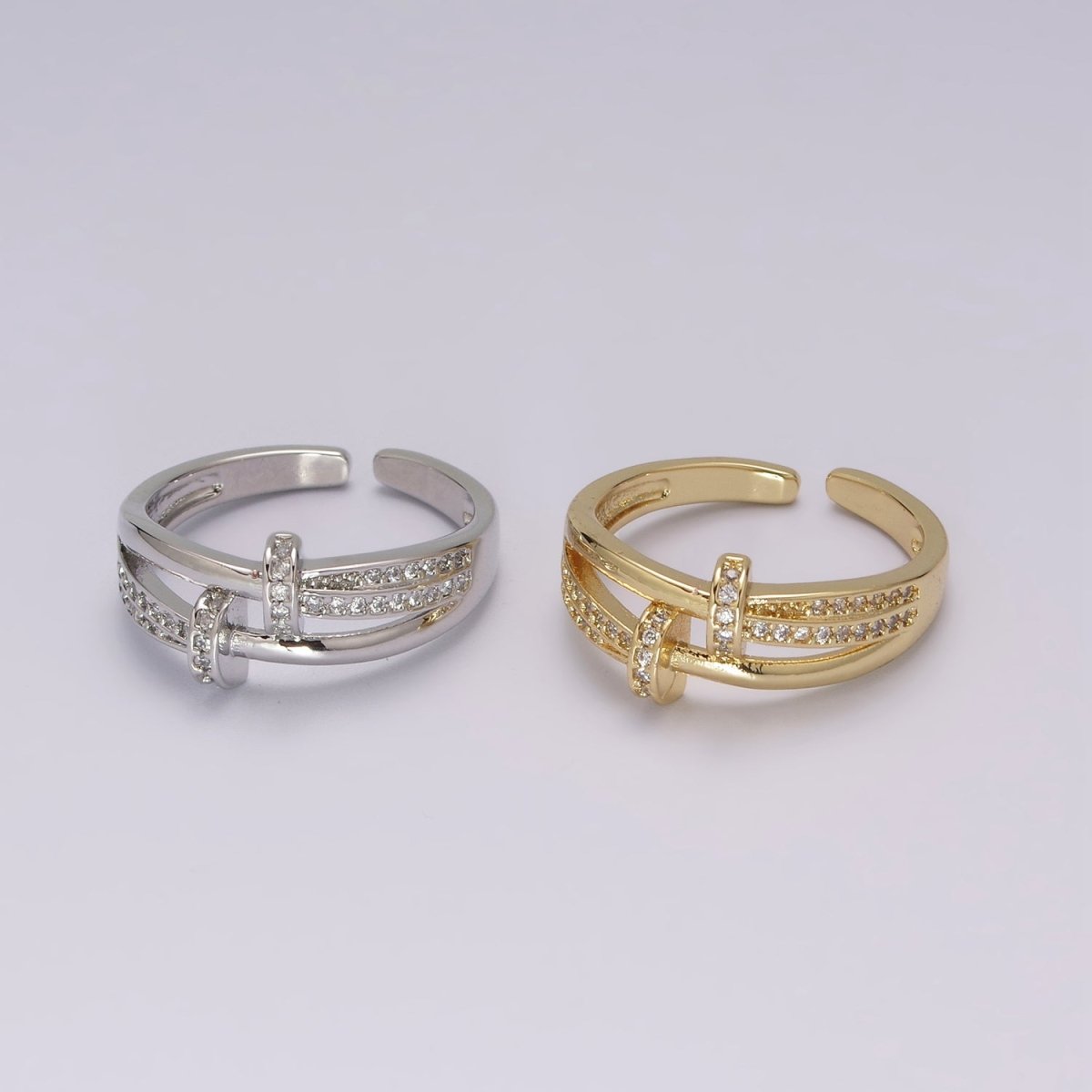 Dainty Gold Spiral Ring Design Minimalist Modern Trending Stackable Cz Open Ring Accessory Micro Pave Adjustable Ring U-134 U-135