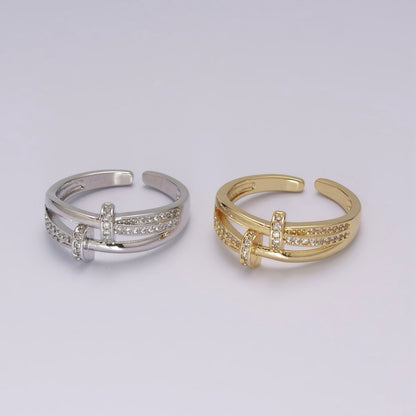 Dainty Gold Spiral Ring Design Minimalist Modern Trending Stackable Cz Open Ring Accessory Micro Pave Adjustable Ring U-134 U-135