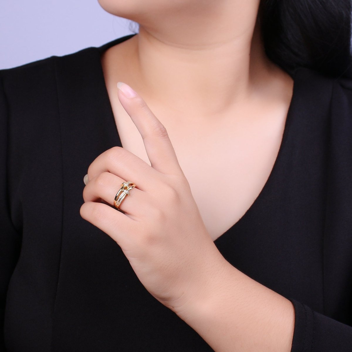 Dainty Gold Spiral Ring Design Minimalist Modern Trending Stackable Cz Open Ring Accessory Micro Pave Adjustable Ring U-134 U-135