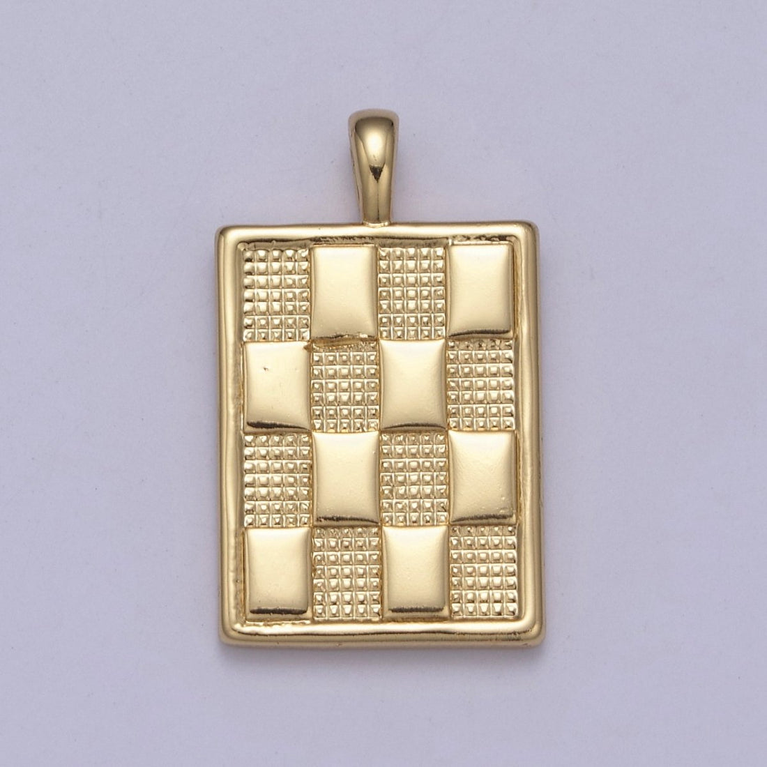 Dainty Gold Square Medallion Charm Checker Board Pendant for Men Women Unisex Jewelry Making H-434