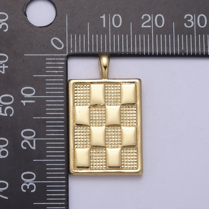 Dainty Gold Square Medallion Charm Checker Board Pendant for Men Women Unisex Jewelry Making H-434