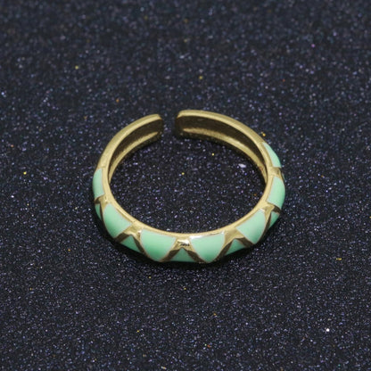 Dainty Gold Stackable Enamel Ring Bohemian Colorful Rainbow Band Open Adjustable S-120 ~ S-129