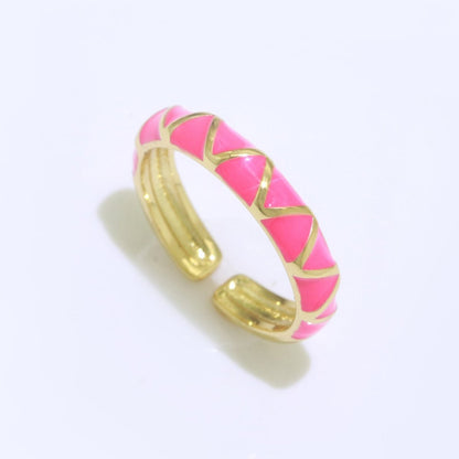 Dainty Gold Stackable Enamel Ring Bohemian Colorful Rainbow Band Open Adjustable S-120 ~ S-129
