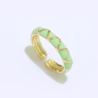Dainty Gold Stackable Enamel Ring Bohemian Colorful Rainbow Band Open Adjustable S-120 ~ S-129