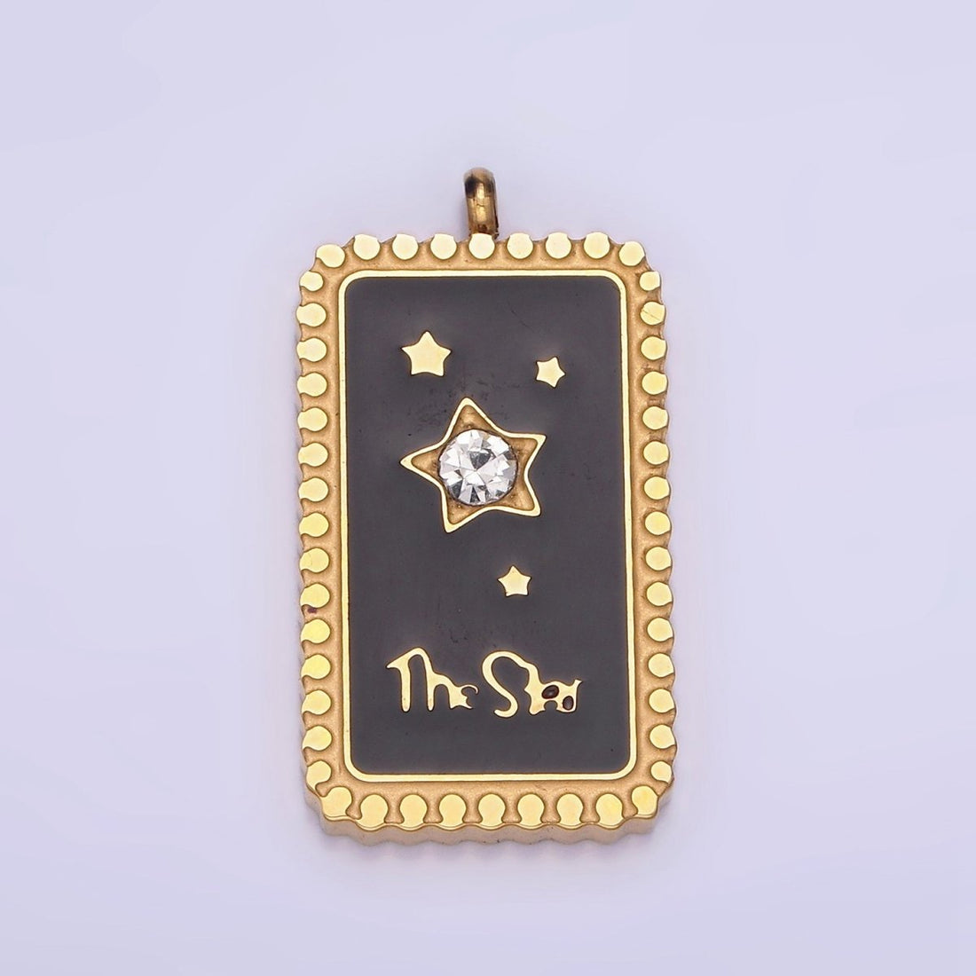 Dainty Gold Stainless Steel Black Enamel The Star Charm Tag Celestial Jewelry Pendant| P1398