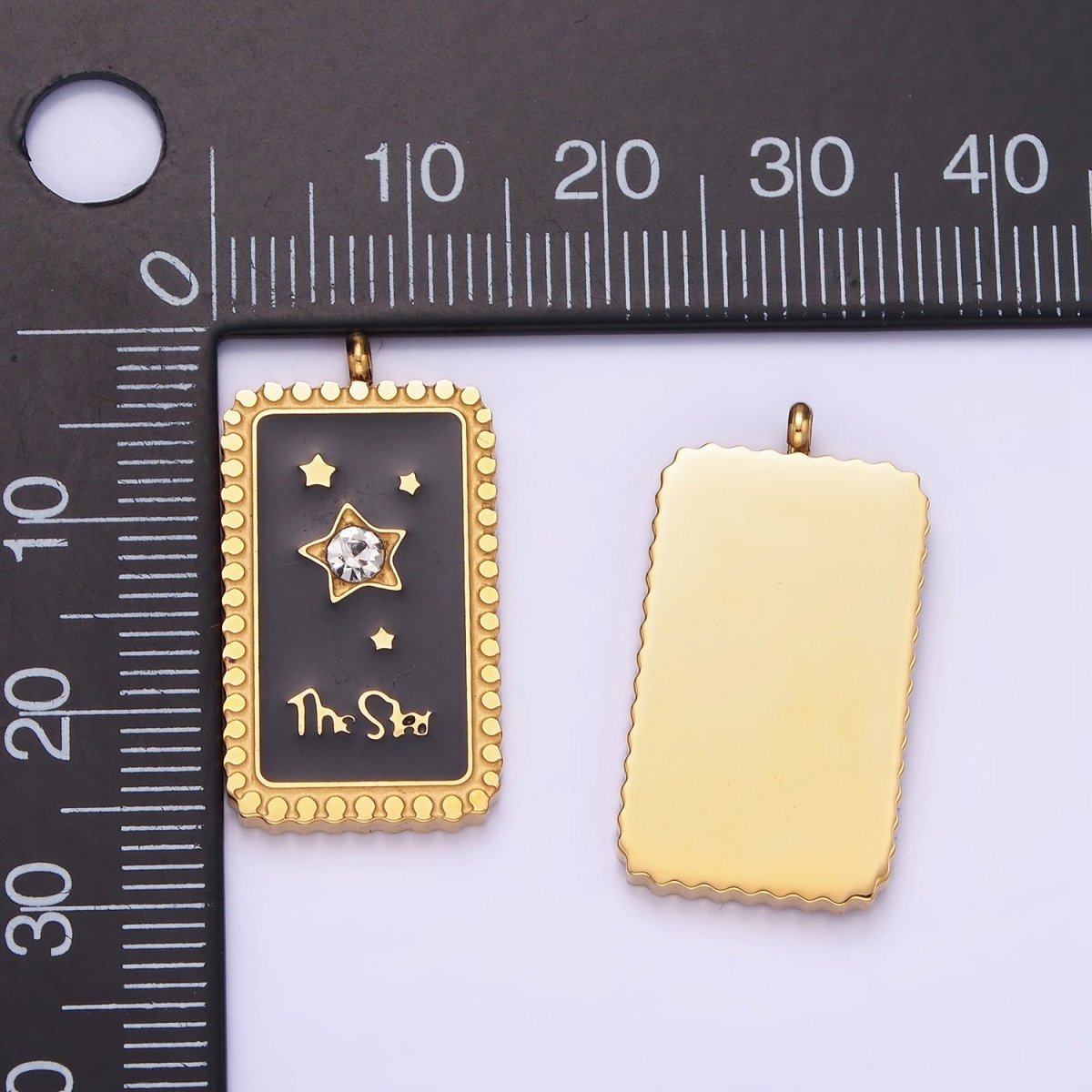 Dainty Gold Stainless Steel Black Enamel The Star Charm Tag Celestial Jewelry Pendant| P1398