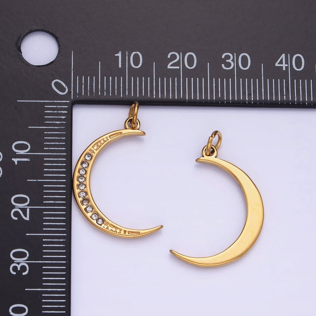 Dainty Gold Stainless Steel Crescent Moon charm Micro Pave CZ Small Celestial Pendant P-1377
