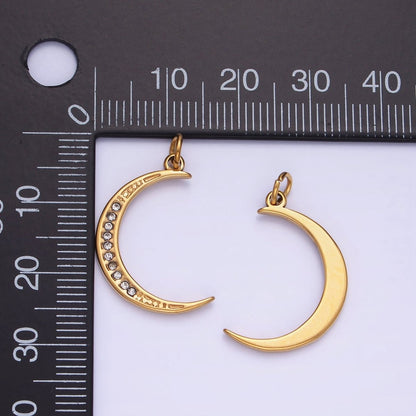 Dainty Gold Stainless Steel Crescent Moon charm Micro Pave CZ Small Celestial Pendant P-1377