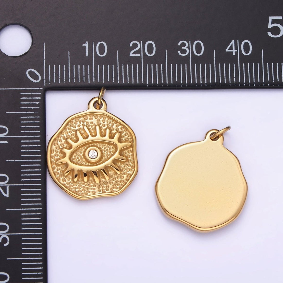 Dainty Gold Stainless Steel Evil Eye Charm Round Coin Pendant | P1401