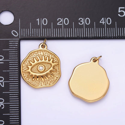Dainty Gold Stainless Steel Evil Eye Charm Round Coin Pendant | P1401