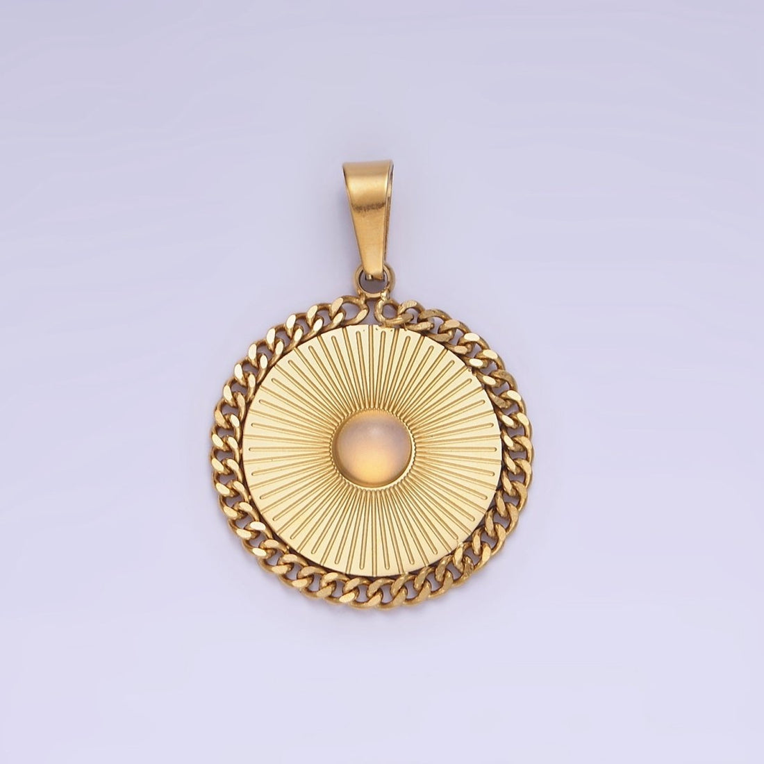 Dainty Gold Stainless Steel SunBurst Charm Opal Round Medallion Pendant Radiant Sun Charm P1391