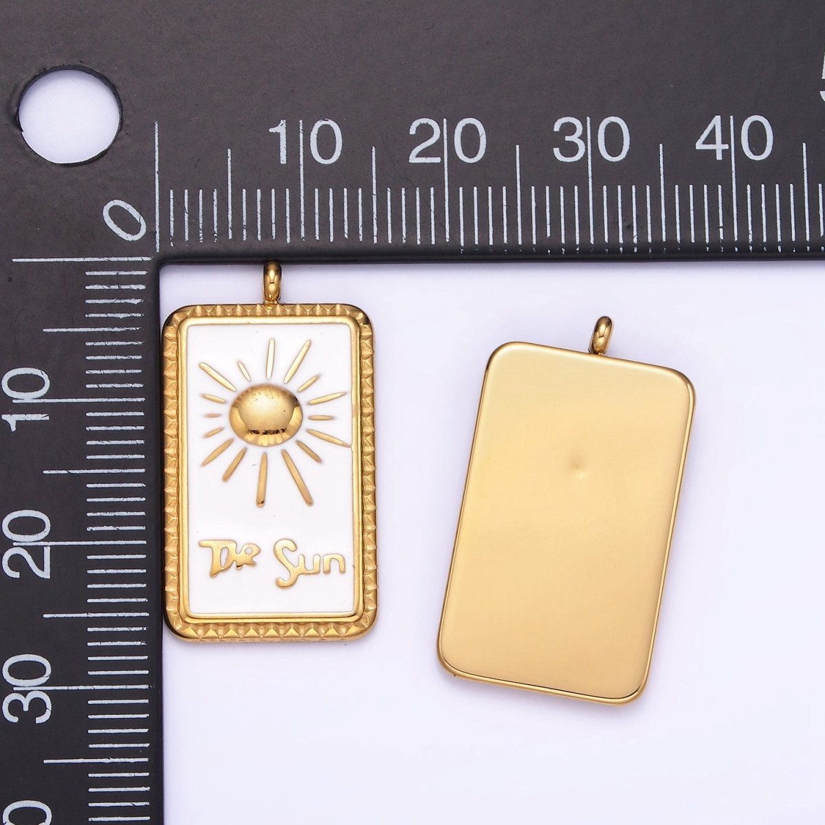 Dainty Gold Stainless Steel White Enamel The Sun Charm Tag Celestial Jewelry Pendant| P1403