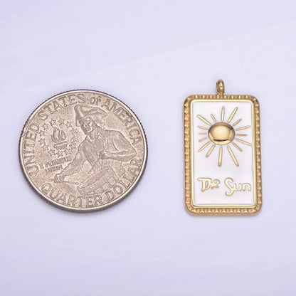 Dainty Gold Stainless Steel White Enamel The Sun Charm Tag Celestial Jewelry Pendant| P1403