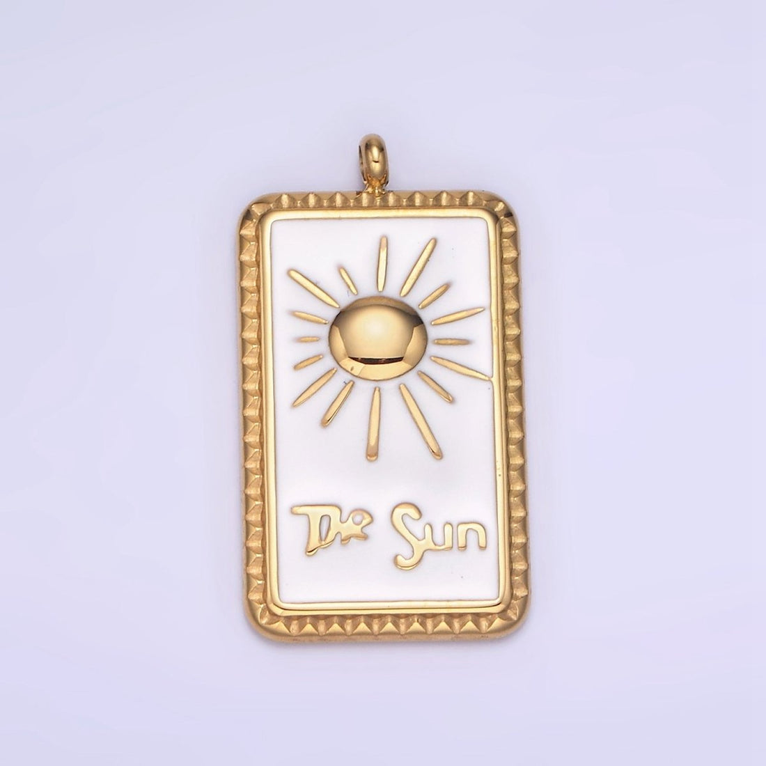 Dainty Gold Stainless Steel White Enamel The Sun Charm Tag Celestial Jewelry Pendant| P1403