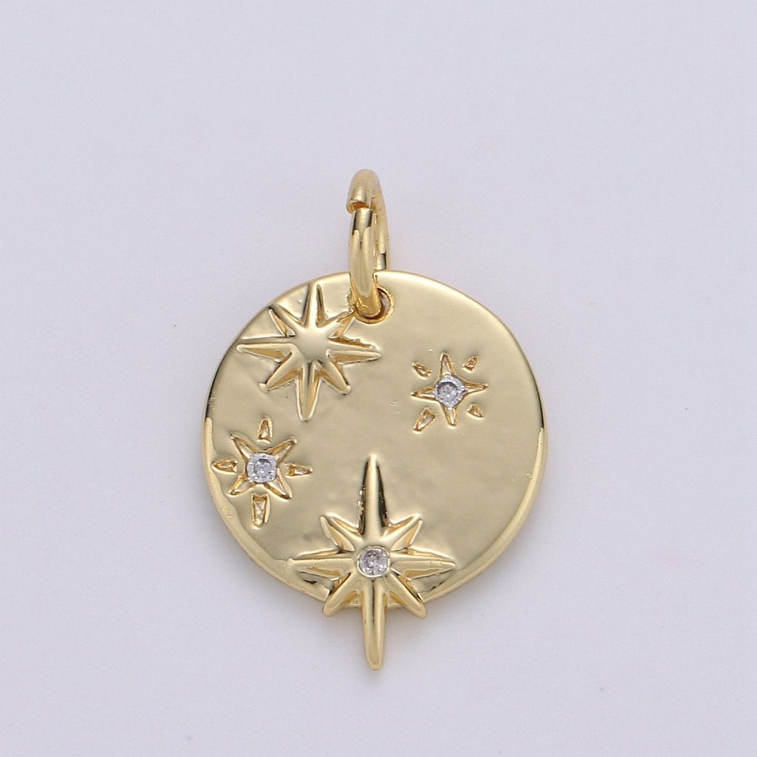 Dainty Gold Star charms, Micro Pave Starry Night charm Round Disc pendant Twinkle Little Star pendant Necklace pendant Celestial Jewelry D-212