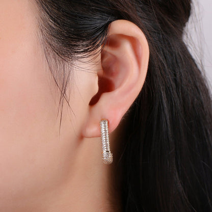 Dainty Gold Stud Earring Dangle Hoop Earrings, Micro Pave Statement Earrings, Minimalist Earrings CZ Cubic Simple earring Gift for Her K-623