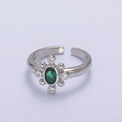Dainty Gold Sun Ring Fuchsia Green Cz Stone Adjustable Open Ring U-229 ~ U-232