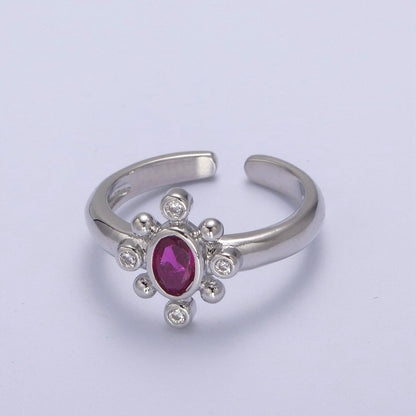 Dainty Gold Sun Ring Fuchsia Green Cz Stone Adjustable Open Ring U-229 ~ U-232