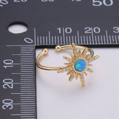 Dainty gold Sun ring , Moon Sun Ring, Blue Opal Ring Gold, Starburst Ring, Tiny Sun Ring, Sunburst Ring, stackable R-201