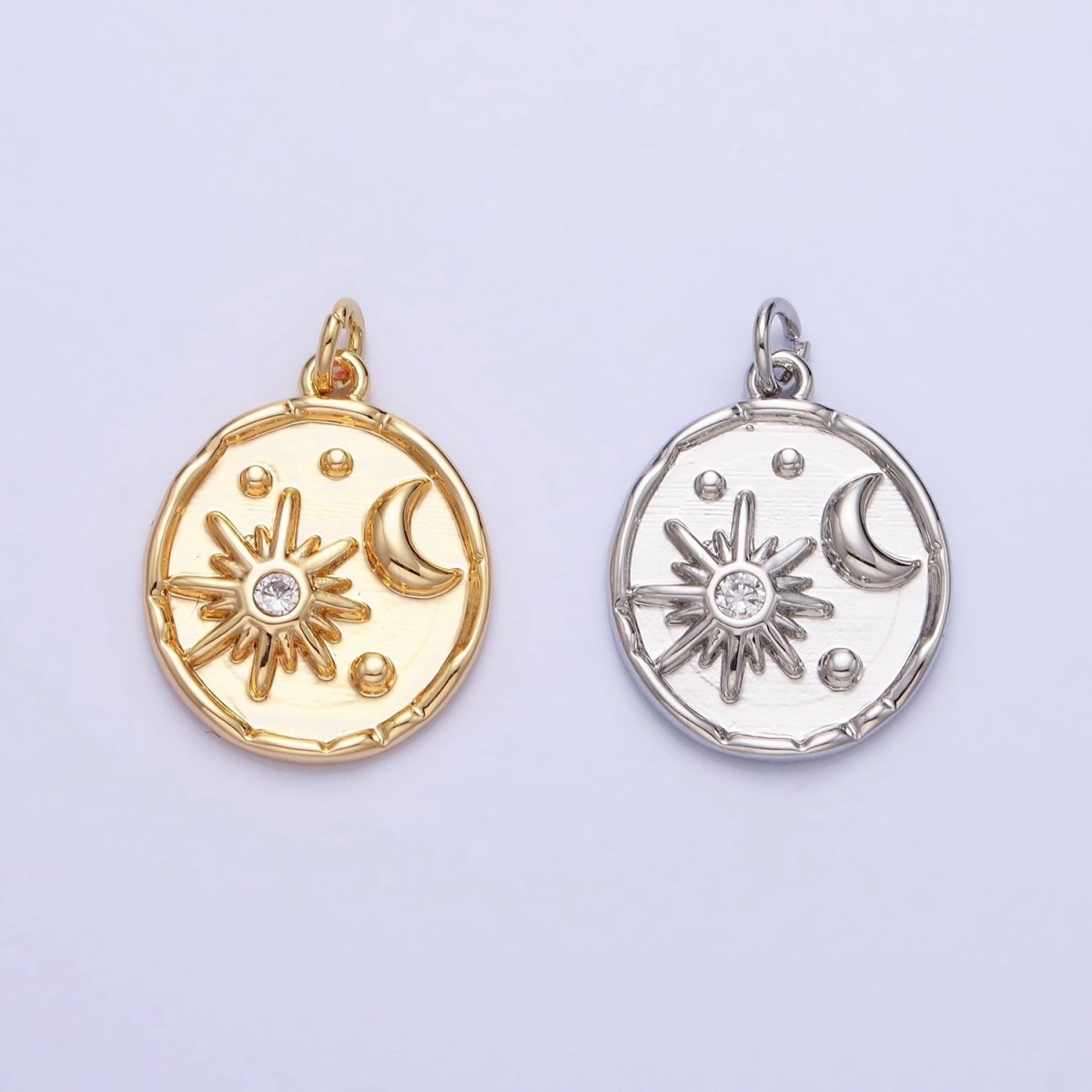Dainty Gold Sun With Moon in Coin Charm Silver Celestial Jewelry AC755 AC756