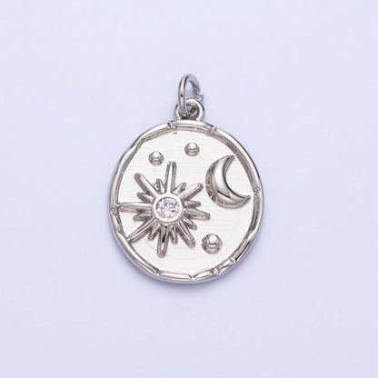 Dainty Gold Sun With Moon in Coin Charm Silver Celestial Jewelry AC755 AC756