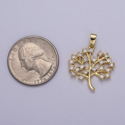 Dainty Gold Tree Pendant with Clear Micro Pave Cz Stone J-504