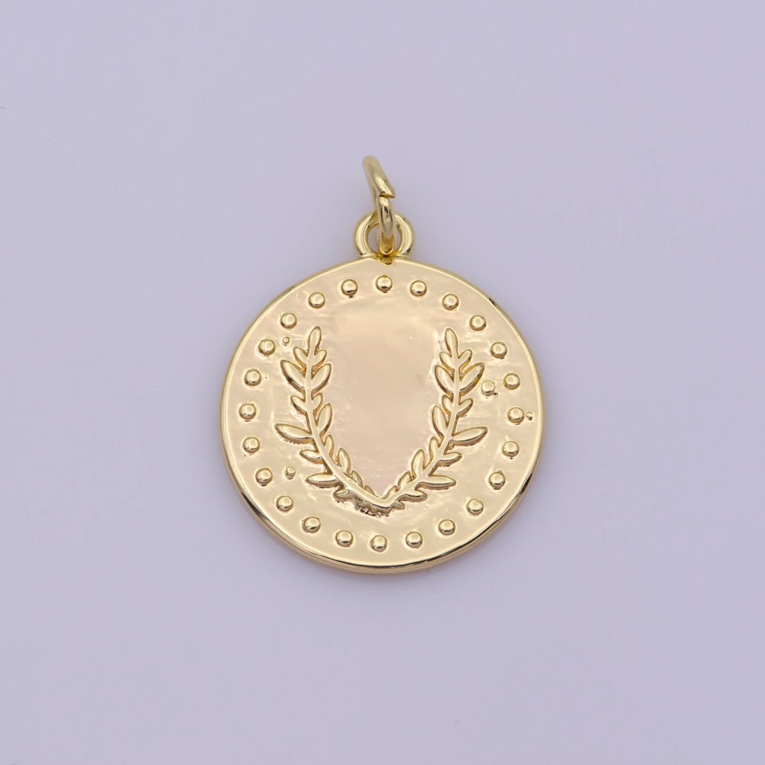 Dainty Greek Olive Leaf Coin Charm in 18k Gold Filled Findings  N-194