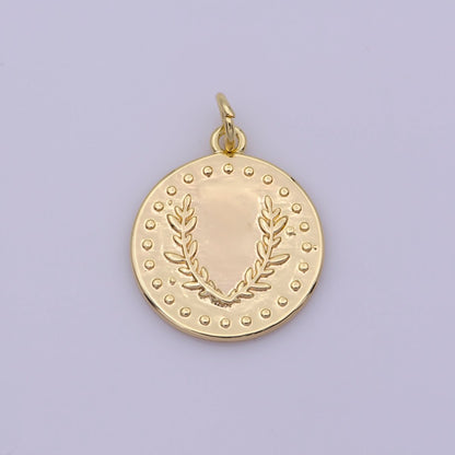 Dainty Greek Olive Leaf Coin Charm in 18k Gold Filled Findings  N-194