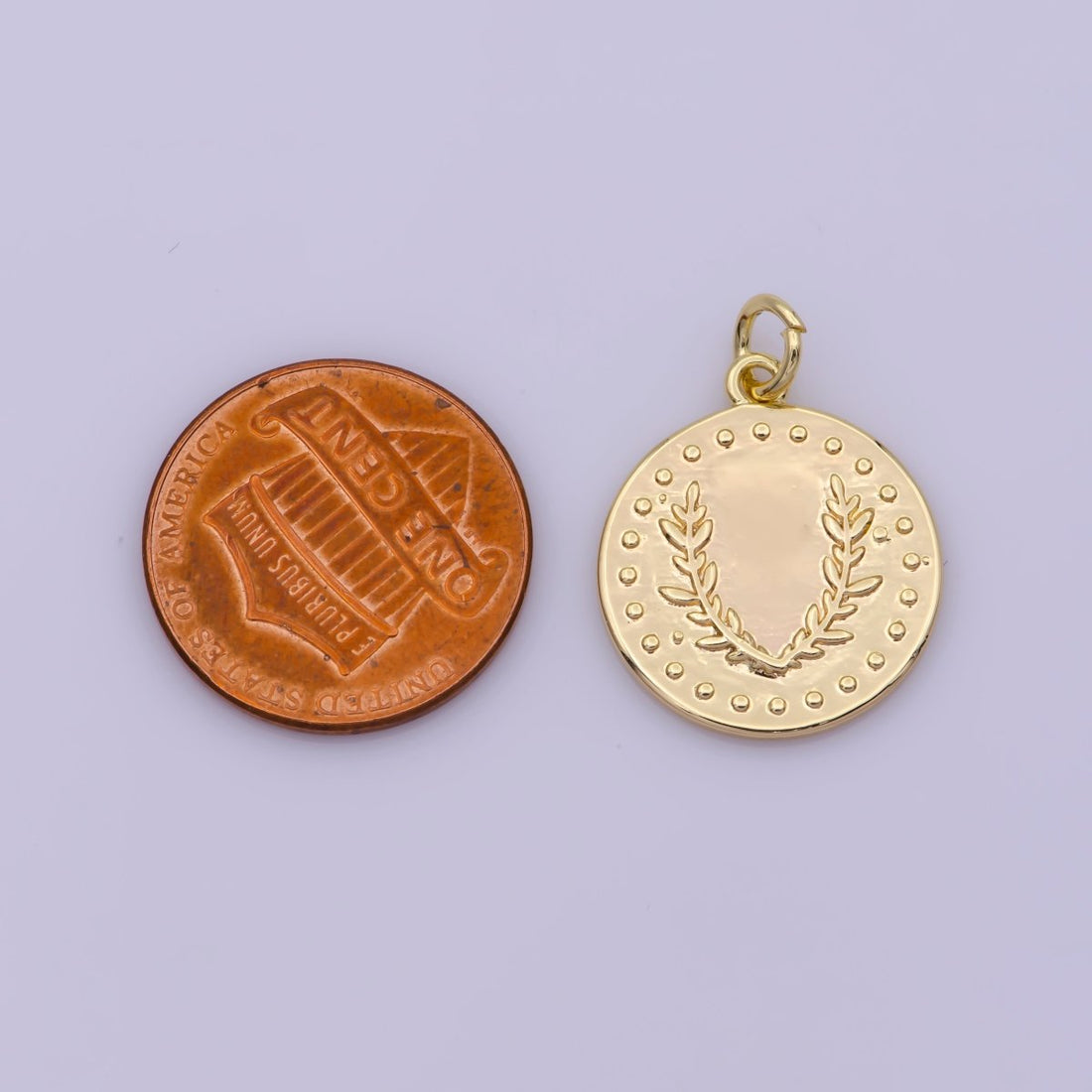Dainty Greek Olive Leaf Coin Charm in 18k Gold Filled Findings  N-194