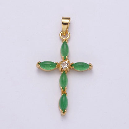 Dainty Green Jade Cross Pendant AH-346