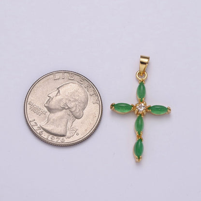 Dainty Green Jade Cross Pendant AH-346