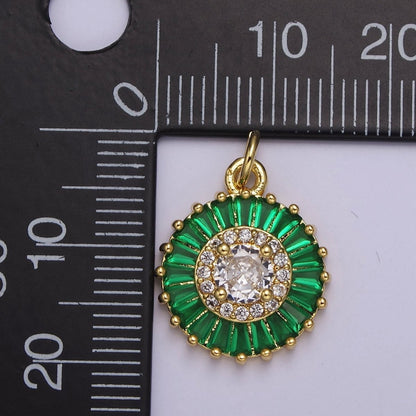 Dainty Green, Pink, Clear, Teal Cubic Zirconia Sun Charm Round Circle Disc CZ Charm for Add on Charm E-720 E-721 E-722 E-723 E-724
