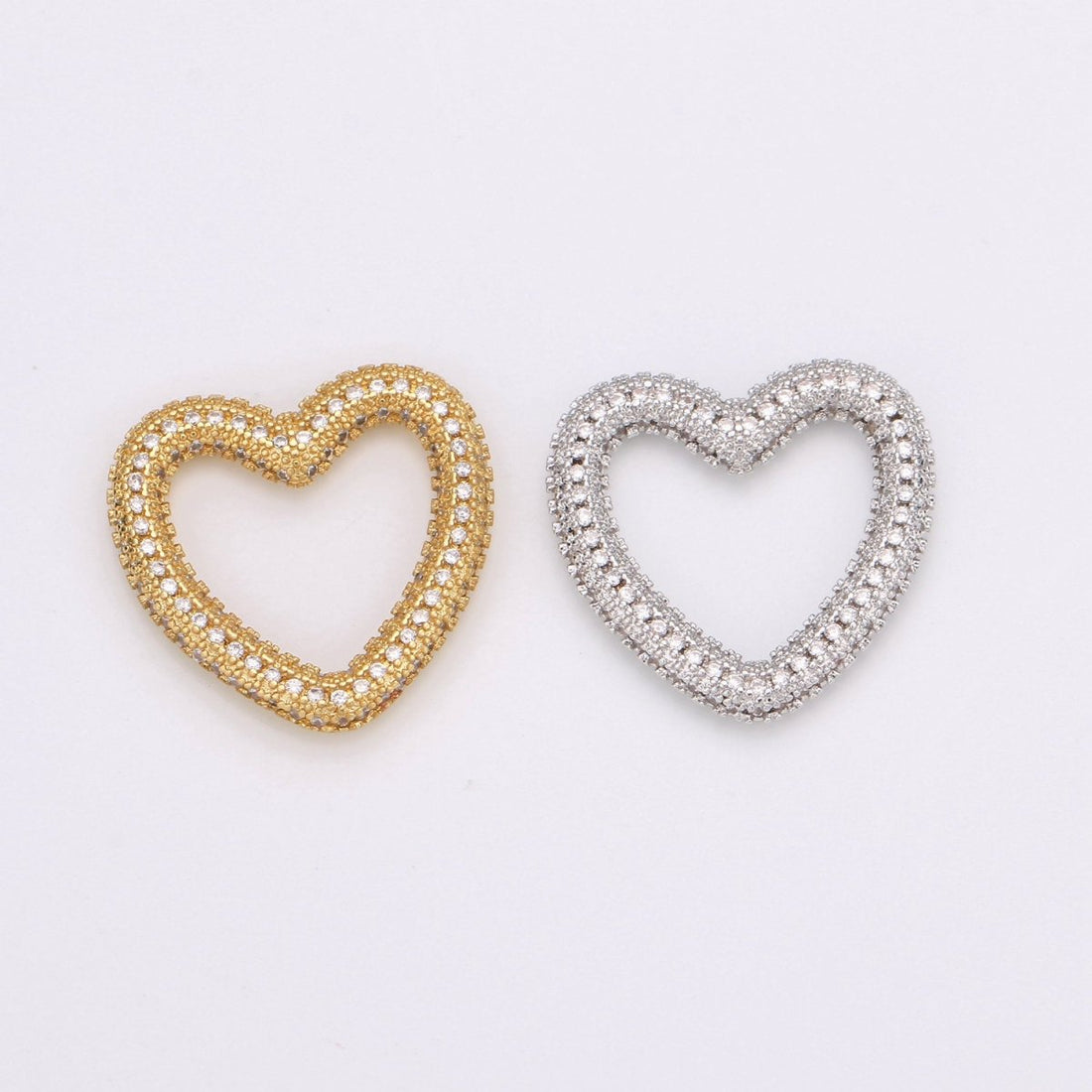 Dainty Heart Charm in Gold Filled - White Gold Filled Love Jewelry Micro Pave Heart Pendant 25X23mm, K-591 K-592