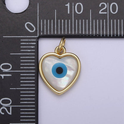 Dainty Heart Evil Eye Charm 14K Gold Filled Shell Pearl Evil Eye Pendant for Amulet Friendship Protection Add on Charm N-819