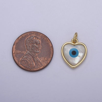 Dainty Heart Evil Eye Charm 14K Gold Filled Shell Pearl Evil Eye Pendant for Amulet Friendship Protection Add on Charm N-819