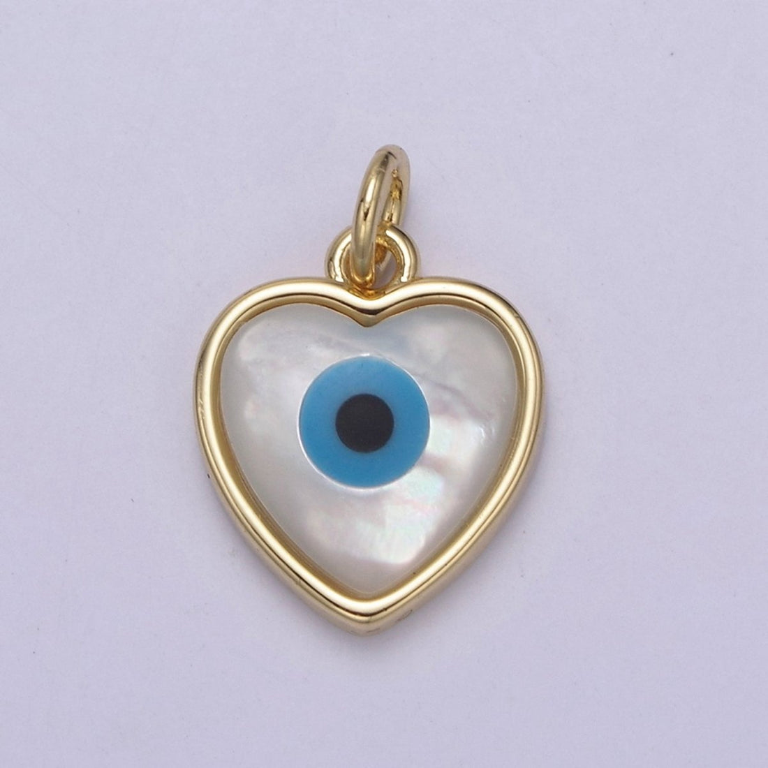 Dainty Heart Evil Eye Charm 14K Gold Filled Shell Pearl Evil Eye Pendant for Amulet Friendship Protection Add on Charm N-819