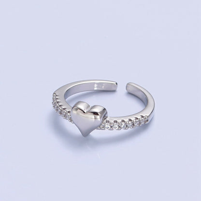 Dainty Heart Pave Ring Gold Silver CZ Ring Minimalist Jewelry O-2206 O-2207