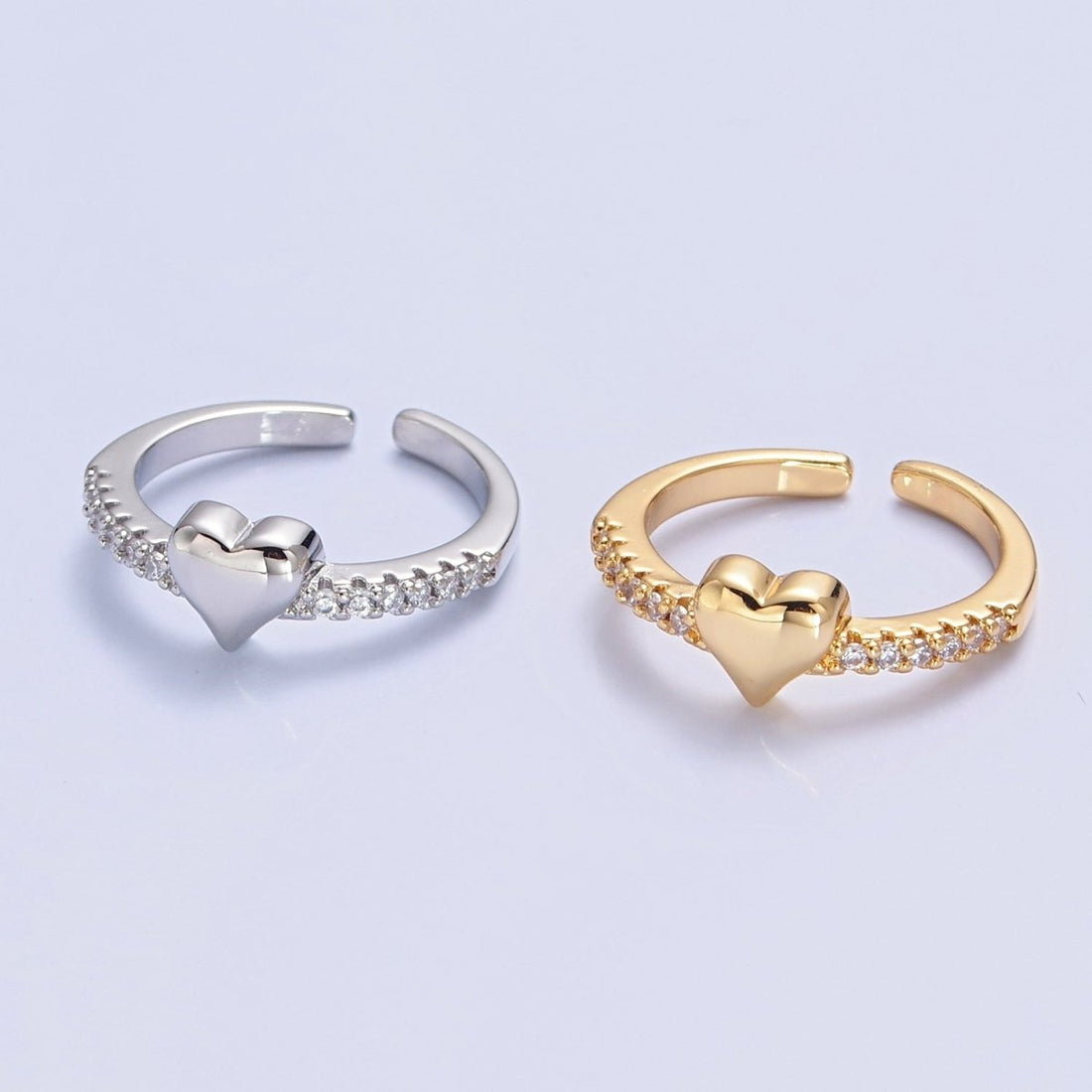 Dainty Heart Pave Ring Gold Silver CZ Ring Minimalist Jewelry O-2206 O-2207