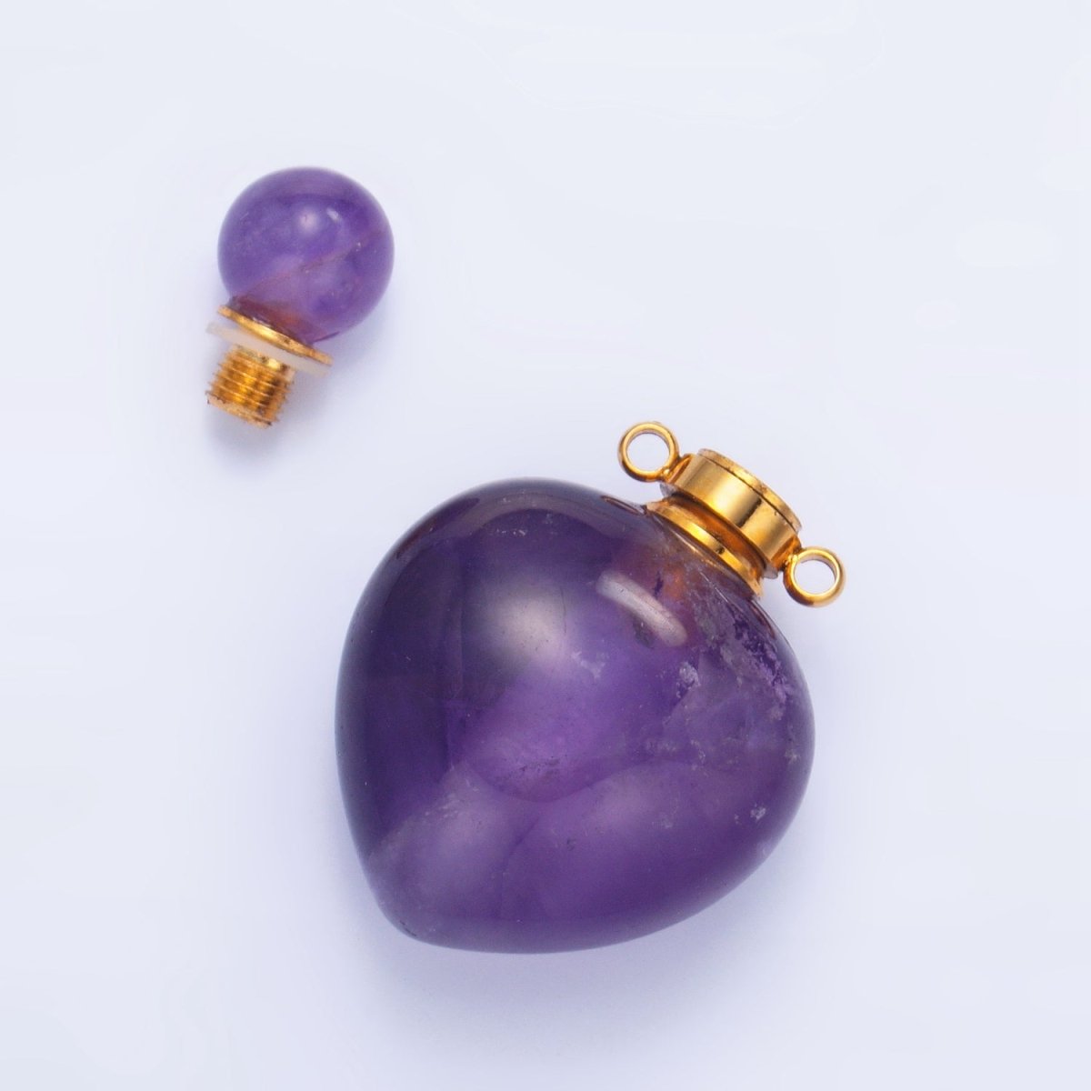 Dainty Heart Perfume Bottle Charm Rose Quartz Amethyst Aventurine Gemstone Essential Oil Bottle Pendant