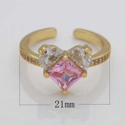 Dainty Heart Ring, Open Gold Adjustable Ring, Cute Pink Cz Ring, Cubic Love Ring Minimalist jewelry for Christmas Gift Idea S-165