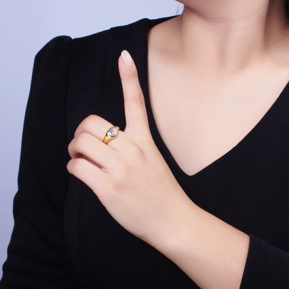 Dainty Heart Signet Ring with Zirconia Stone Open Adjustable Ring O-003