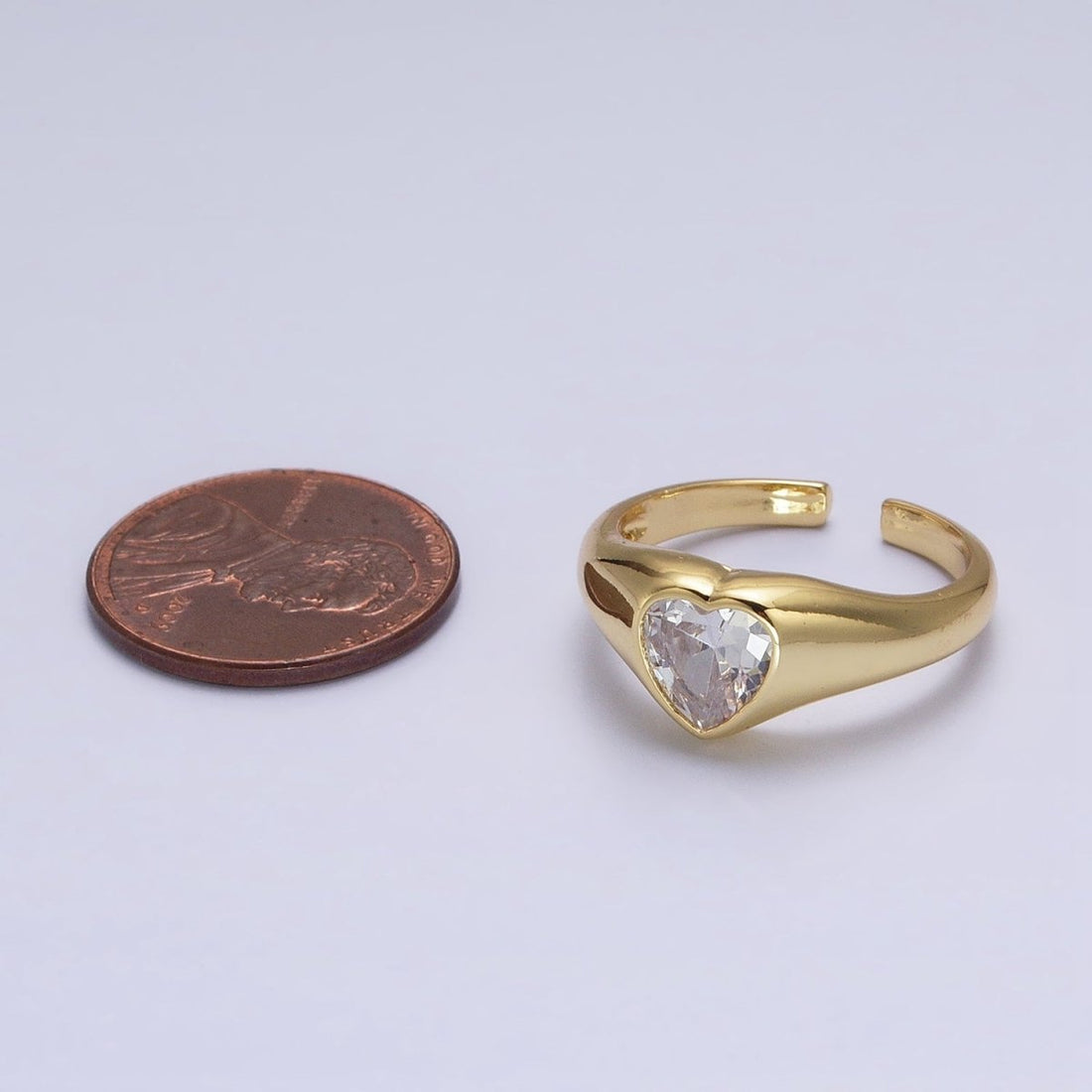 Dainty Heart Signet Ring with Zirconia Stone Open Adjustable Ring O-003
