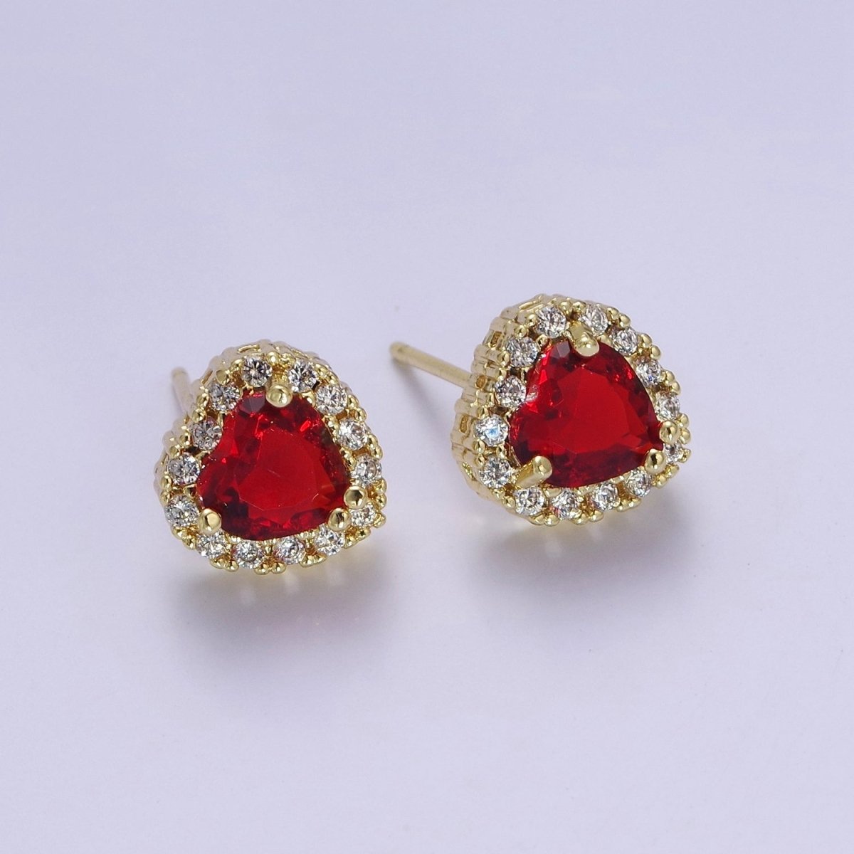 Dainty Heart Stud Earring Red Green Purple Pink CZ Stone V-178 V-180