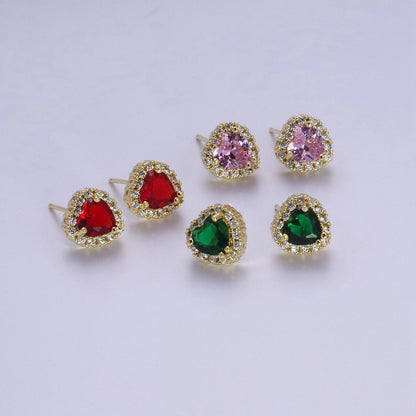Dainty Heart Stud Earring Red Green Purple Pink CZ Stone V-178 V-180