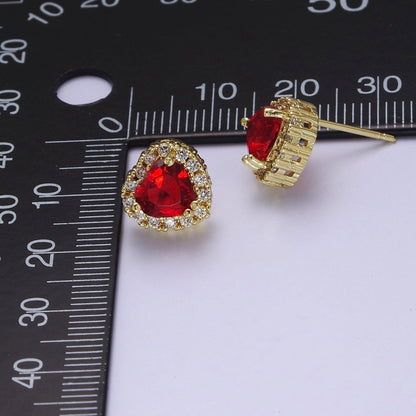 Dainty Heart Stud Earring Red Green Purple Pink CZ Stone V-178 V-180