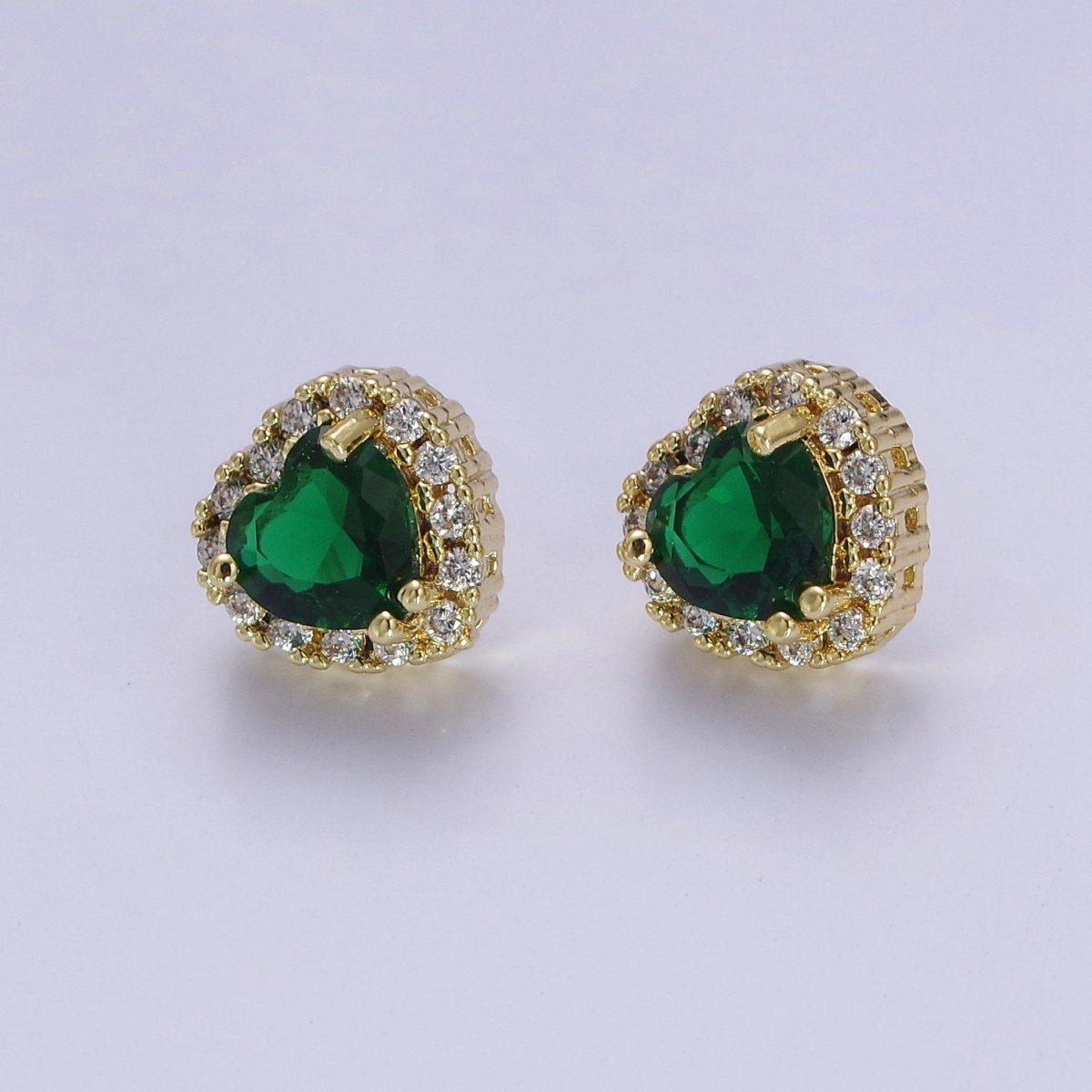 Dainty Heart Stud Earring Red Green Purple Pink CZ Stone V-178 V-180