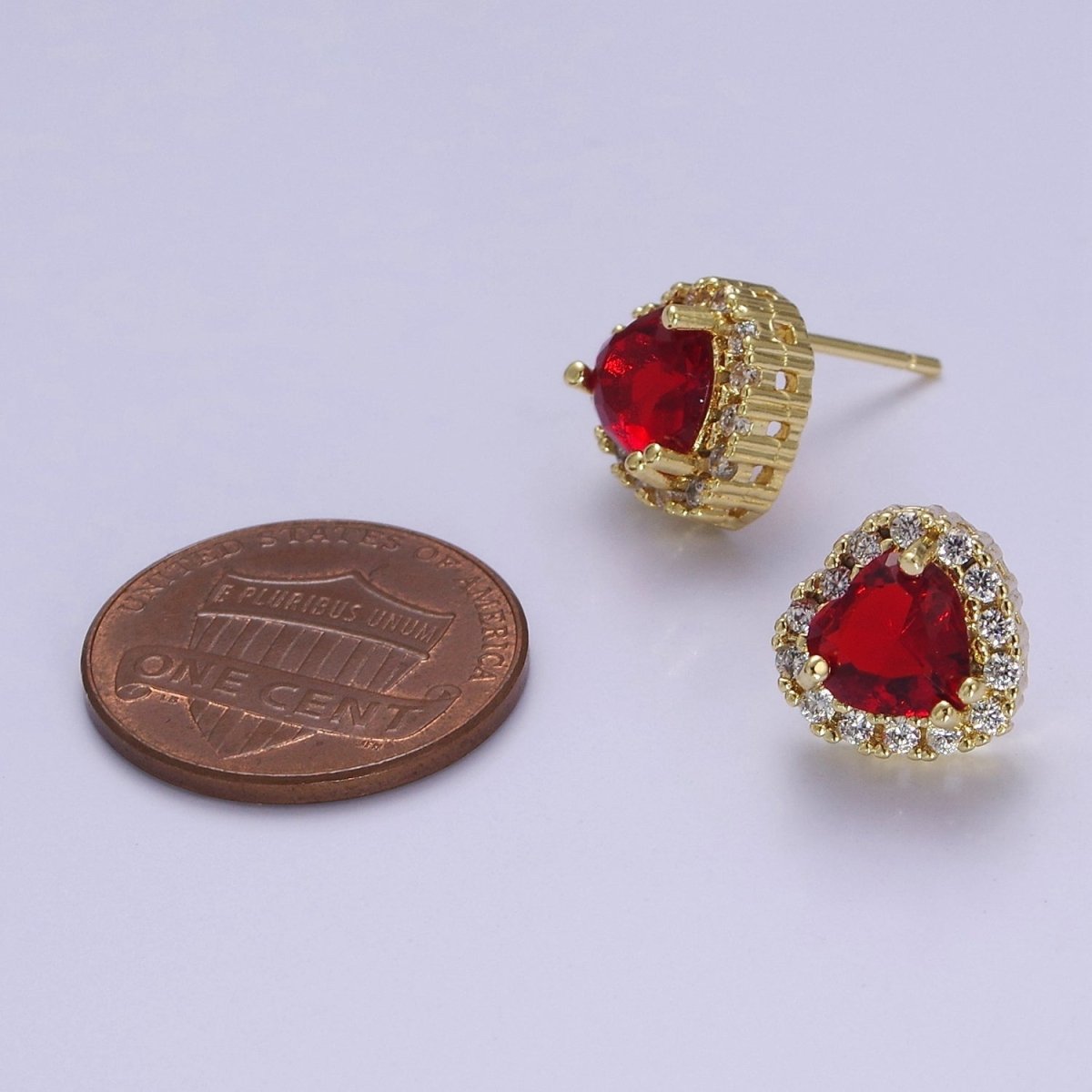 Dainty Heart Stud Earring Red Green Purple Pink CZ Stone V-178 V-180
